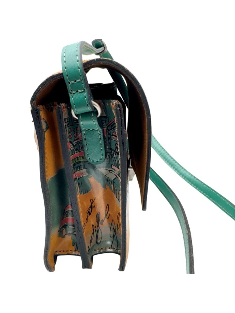 Patricia Nash Lanza Beautiful Girl Print Leather Crossbody Bag Push Lock Closure - Picture 16 of 16